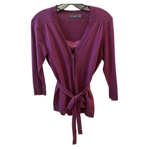 THE LIMITED cardigan sweater purple and cami 3/4 sleeve button tie waist sz S